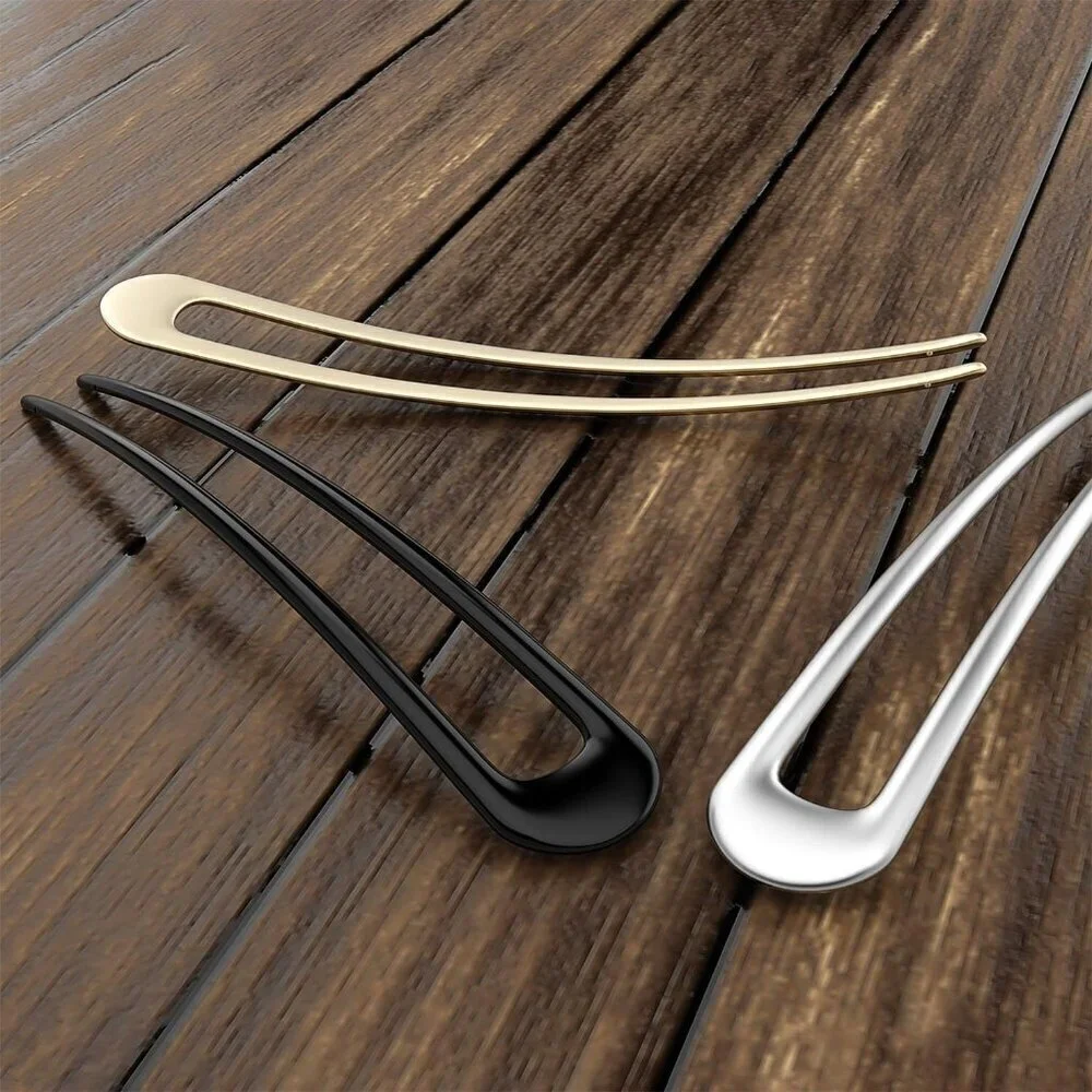 French Hair Pins Metal Hair Forks U Shaped Long Chignon 2 Prong Sticks for Women